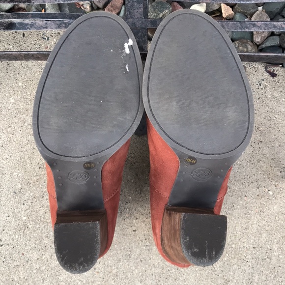 ☀️ Lucky Brand Liesell Orange Red Leather suede heeled Booties - Picture 7 of 16
